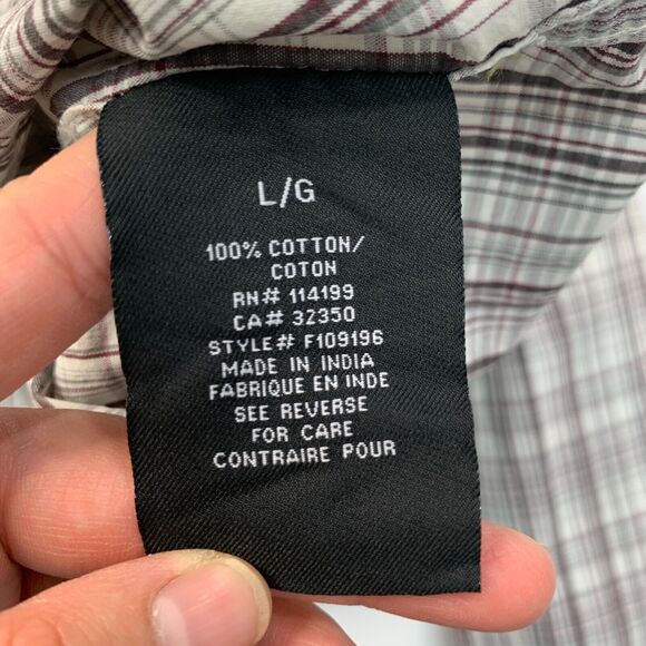 Quiksilver Button Up Shirt Mens L Large White Gray Plaid Long Sleeve Cotton - Picture 11 of 13